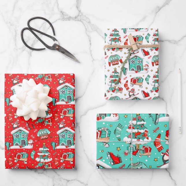 Niedliche Retro Geschenkpapier Set (Vorderseite)
