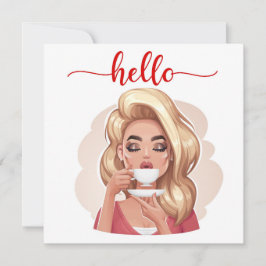Niedliche Retro Girl Blonde Flat Hello Card