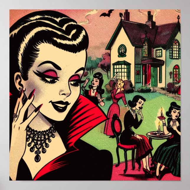 Niedliche Retro Goth Vampire Comic Poster (Vorne)