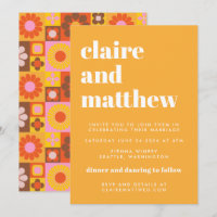 Niedliche Retro Groovy Geometric Yellow Bold Weddi