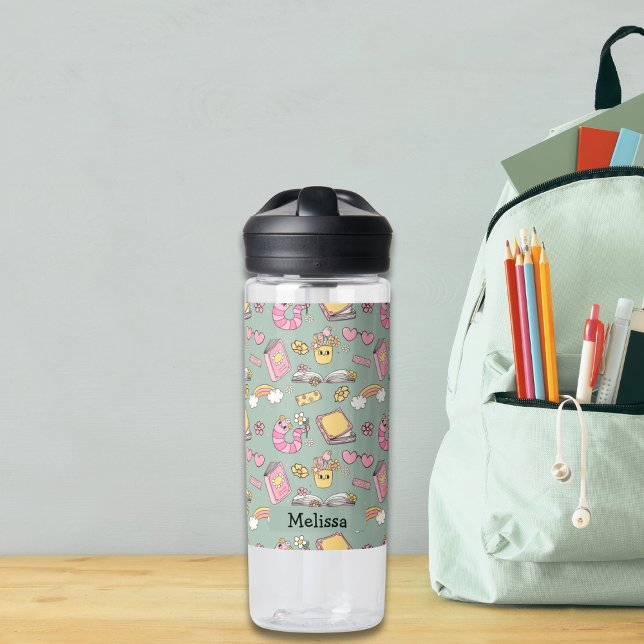 Niedliche Retro Groovy Pink Green Books Blume Trinkflasche (Von Creator hochgeladen)