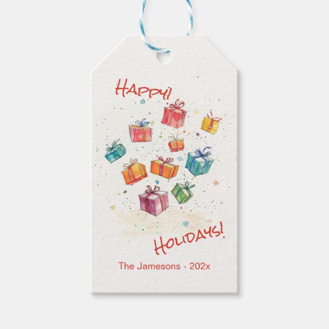 Niedliche Retro Happy Holidays Geschenkanhänger (Vorderseite)
