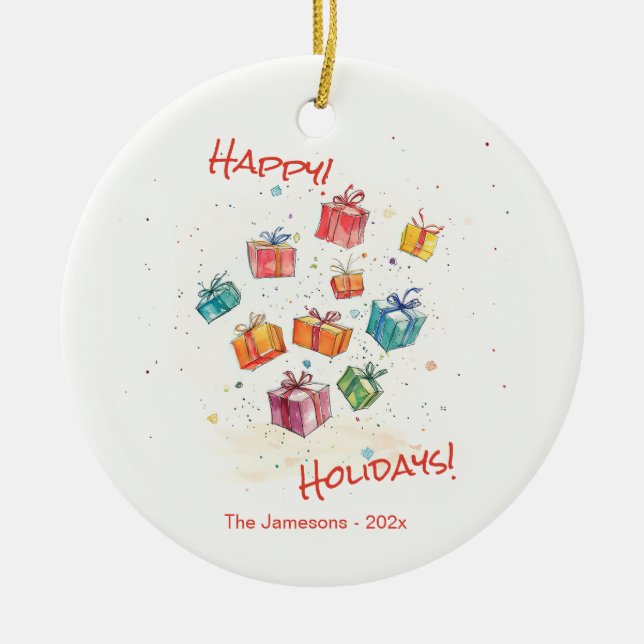 Niedliche Retro Happy Holidays Keramik Ornament (Vorne)