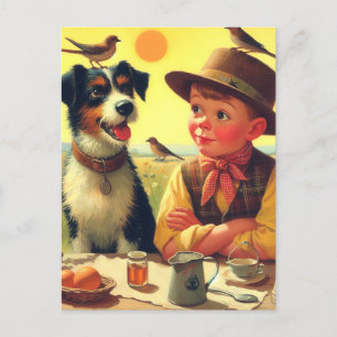 Niedliche Retro-Hunde und Kindermalerei Postkarte