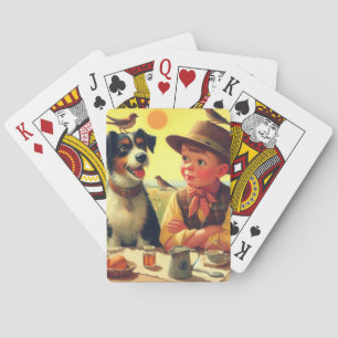 Niedliche Retro-Hunde und Kindermalerei Spielkarten