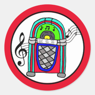 Niedliche Retro Jukebox Musical Notes Nostalgic Runder Aufkleber