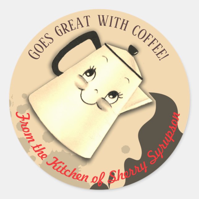 Niedliche Retro-Kaffeekanne aus der Küche des Aufk Runder Aufkleber (Vorderseite)