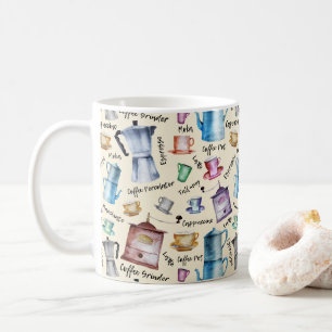 Niedliche Retro-Kaffeemaschinen mit Wasserfarbe Kaffeetasse