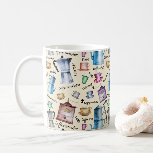 Niedliche Retro-Kaffeemaschinen mit Wasserfarbe Kaffeetasse (Mit Donut)