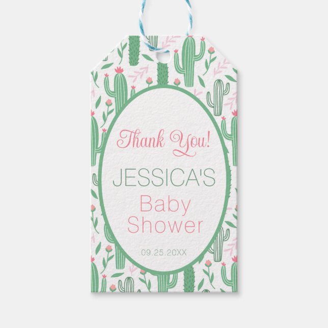 Niedliche Retro-Kaktus Sukkulente Baby-Dusche Geschenkanhänger (Vorderseite)