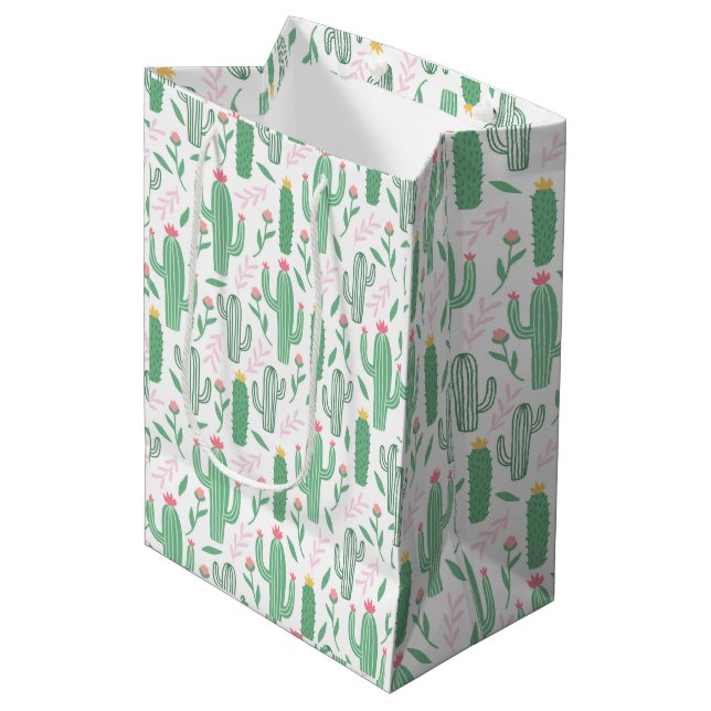 Niedliche Retro-Kaktus Sukkulente Baby-Dusche Mittlere Geschenktüte (Vorderseite Schrägansicht)
