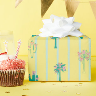 Niedliche Retro-Kaktus und Palmen-Bäume Geschenkpa Geschenkpapier