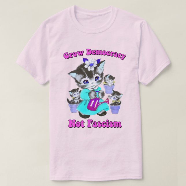 Niedliche Retro Kätzchen - Demokratie wachsen und  T-Shirt (Design vorne)