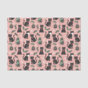 Niedliche Retro-Katzen auf rosa Weihnachten Seidenpapier
