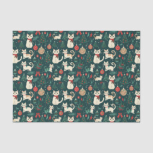 Niedliche Retro-Katzen auf schwarzen Weihnachten Seidenpapier