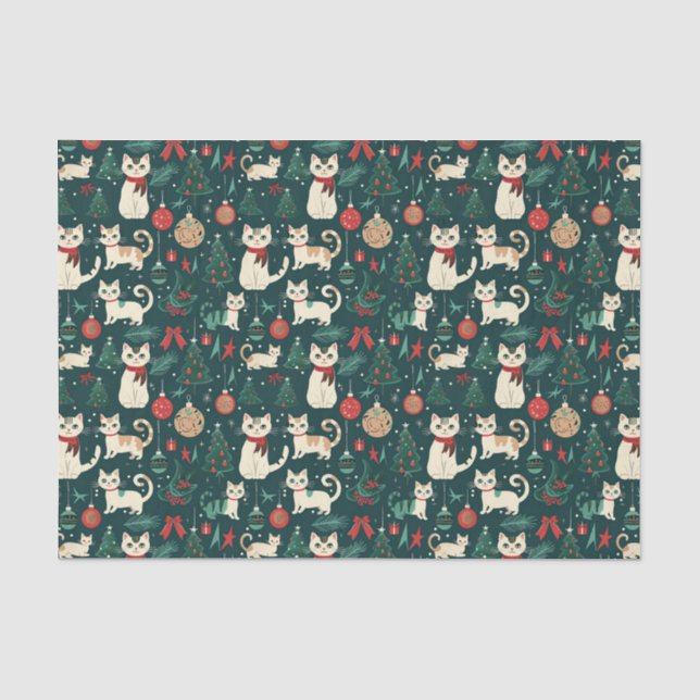 Niedliche Retro-Katzen auf schwarzen Weihnachten Seidenpapier (Vorderseite)