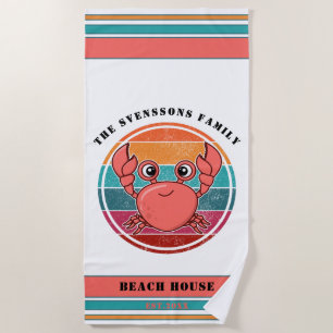 Niedliche Retro Krabbenfamilie Jahr Est Beach Hous Strandtuch