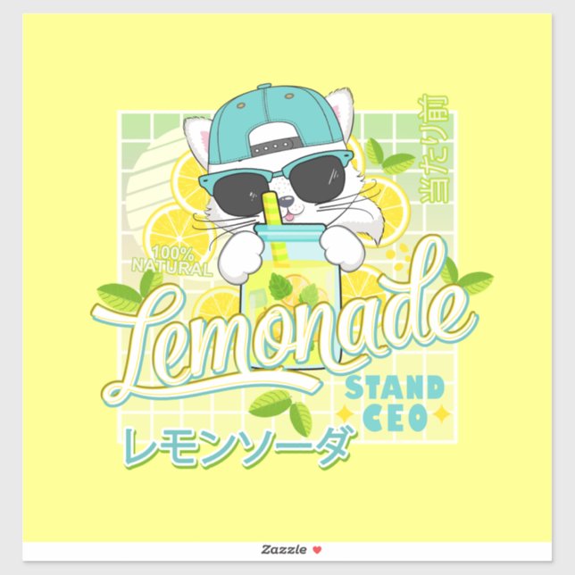 Niedliche Retro Lemonade Stand CEO Anime Cat Aufkleber (Blatt)
