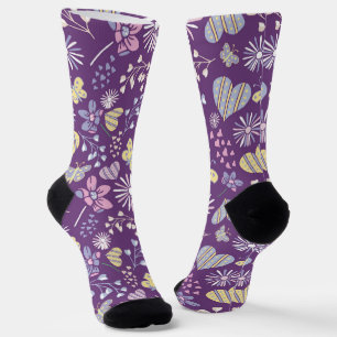 Niedliche Retro-Lila Herzklopfen und Schmetterling Socken