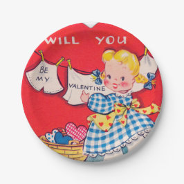Niedliche retro Mädchen Valentine-Partyplatte Pappteller