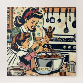 Niedliche Retro-Mama und Einzelbacken