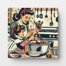 Niedliche Retro-Mama und Einzelbacken