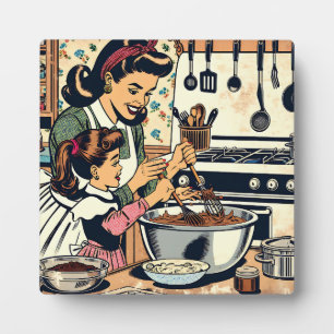 Niedliche Retro-Mama und Einzelbacken Fotoplatte