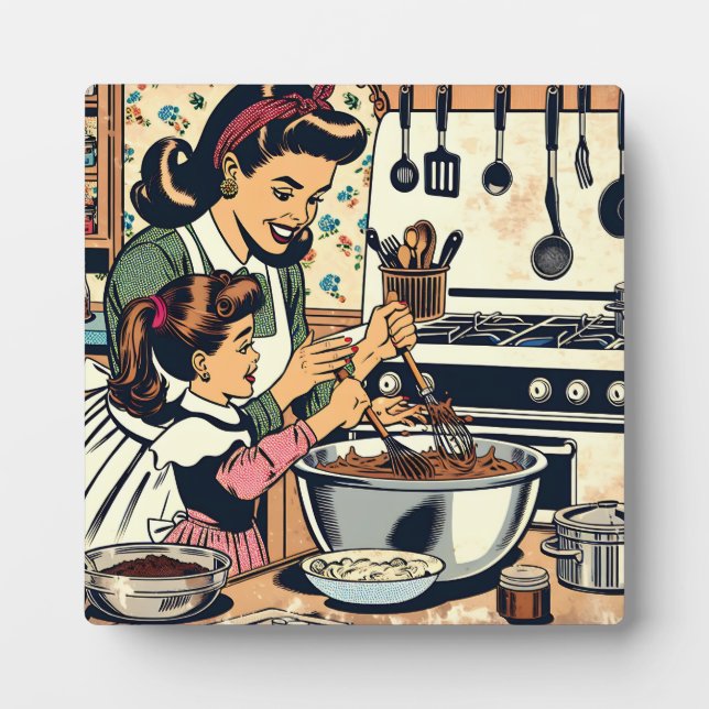 Niedliche Retro-Mama und Einzelbacken Fotoplatte (Vorderseite)