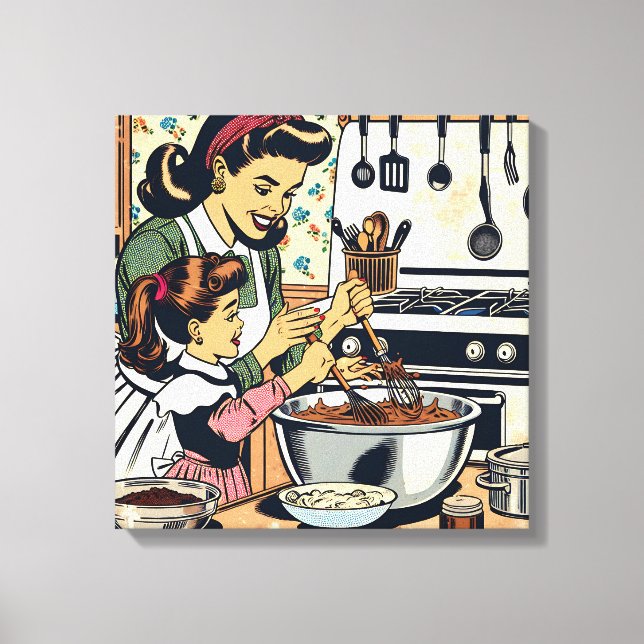 Niedliche Retro-Mama und Einzelbacken Leinwanddruck (Vorderseite)