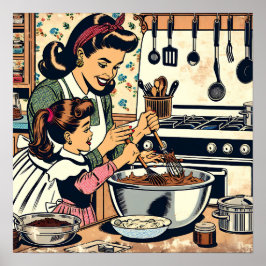 Niedliche Retro-Mama und Einzelbacken Poster