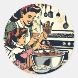 Niedliche Retro-Mama und Einzelbacken Runder Aufkleber
