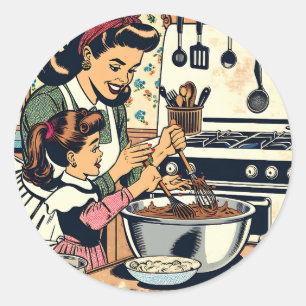 Niedliche Retro-Mama und Einzelbacken Runder Aufkleber