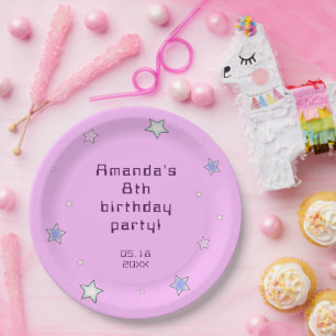Niedliche Retro Pastell Stars Rosa Kindergeburtsta Pappteller