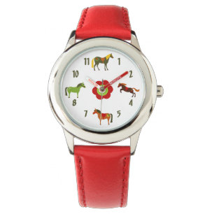 Niedliche Retro Ponys und Blume Pferd Armbanduhr