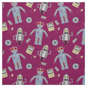 Niedliche Retro-Roboter und -Computer Stoff