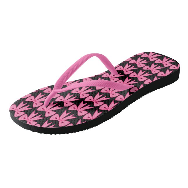 Niedliche Retro-Rosa Bow Flip Flops (Schrägansicht)