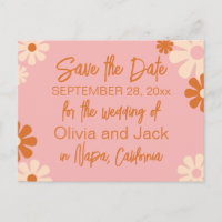 Niedliche Retro-Rosa und Orange Save the Date