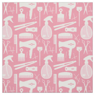 Niedliche Retro-Rosa- und Weißhaar-Salon-Tools Stoff