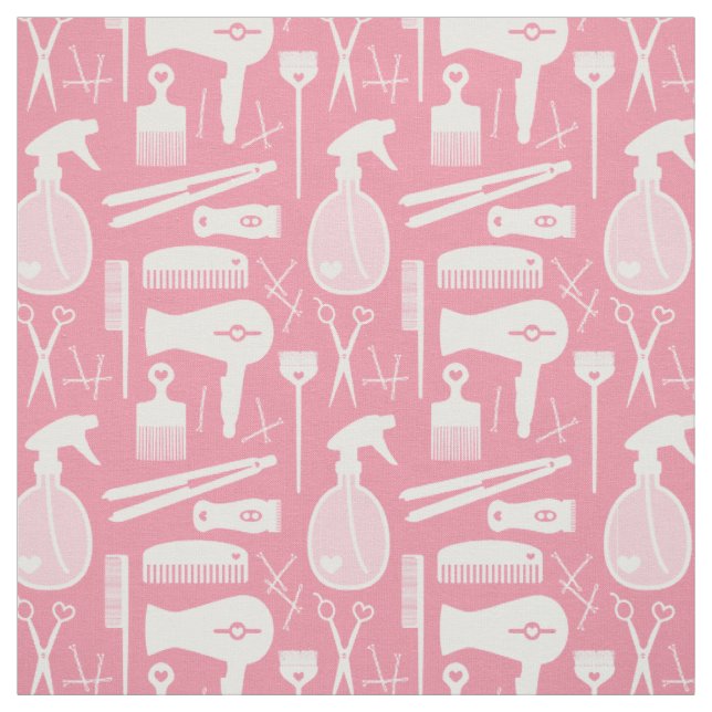 Niedliche Retro-Rosa- und Weißhaar-Salon-Tools Stoff (Muster)