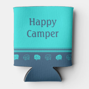 Niedliche Retro RV Anhänger Happy Campers Blau und Dosenkühler