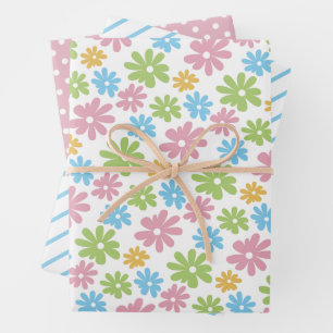 Niedliche Retro Spring Blume Art Pattern Geschenkpapier Set