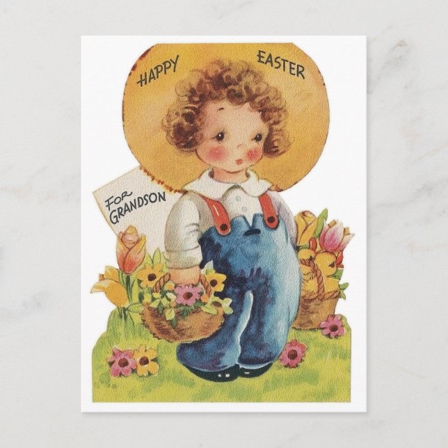 Niedliche Retro Vintag Grandson Holiday Postkarte (Vorderseite)