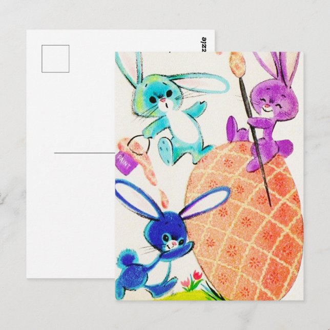 niedliche Retro-Vintag-Osterbrunnen Postkarte (Vorne/Hinten)