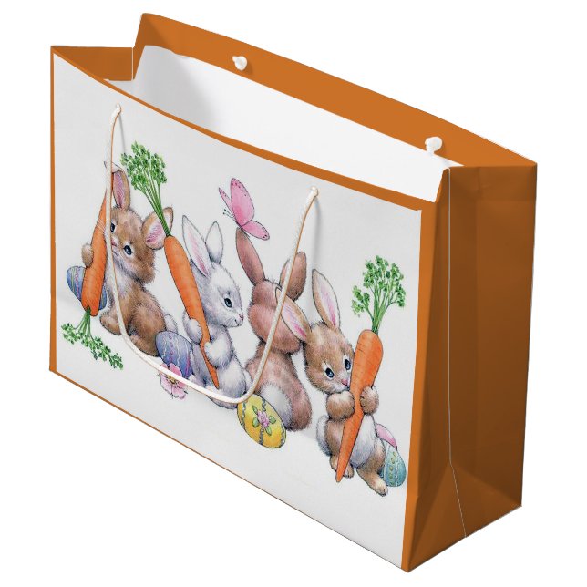 Niedliche Retro Vintag Osterbüschel Party Tasche Große Geschenktüte (Vorderseite Schrägansicht)