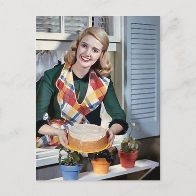 Niedliche Retro-Vintage Backdame Feiertagspostkarte (Vorderseite)