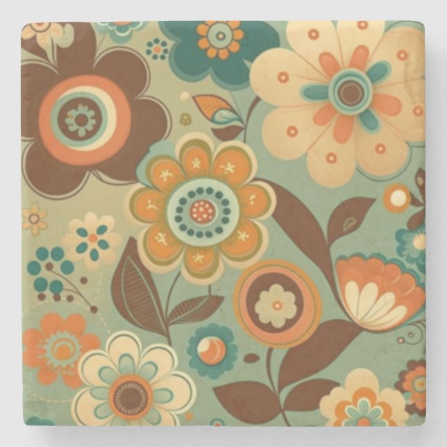 Niedliche Retro-Vintage Blume Steinuntersetzer (Vorderseite)