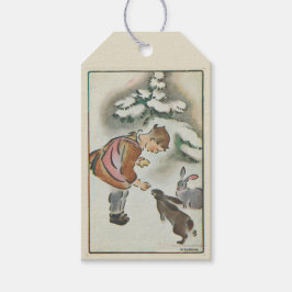 Niedliche Retro Vintage Kaninchen im Winter Geschenkanhänger