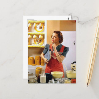 niedliche Retro-Vintage Küchendame Postkarte