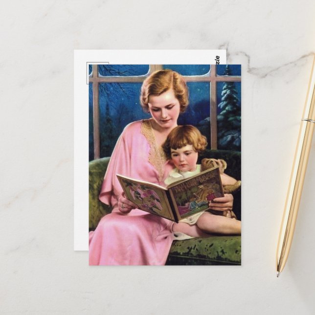 niedliche Retro-Vintage Lesdame Postkarte (Vorderseite/Rückseite Beispiel)
