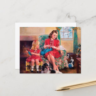 niedliche Retro-Vintage Strickliebhaber Postkarte